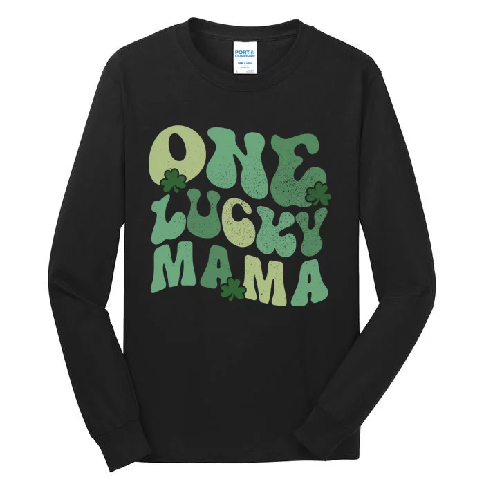 Womens One Lucky Mama St Patricks Day Mom Mother Groovy Tall Long Sleeve T-Shirt