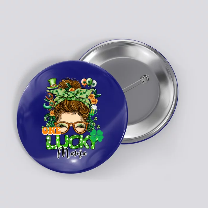 Wo One Lucky Mama St Patricks Day Mom Mother Shamrock Funny Gift Button