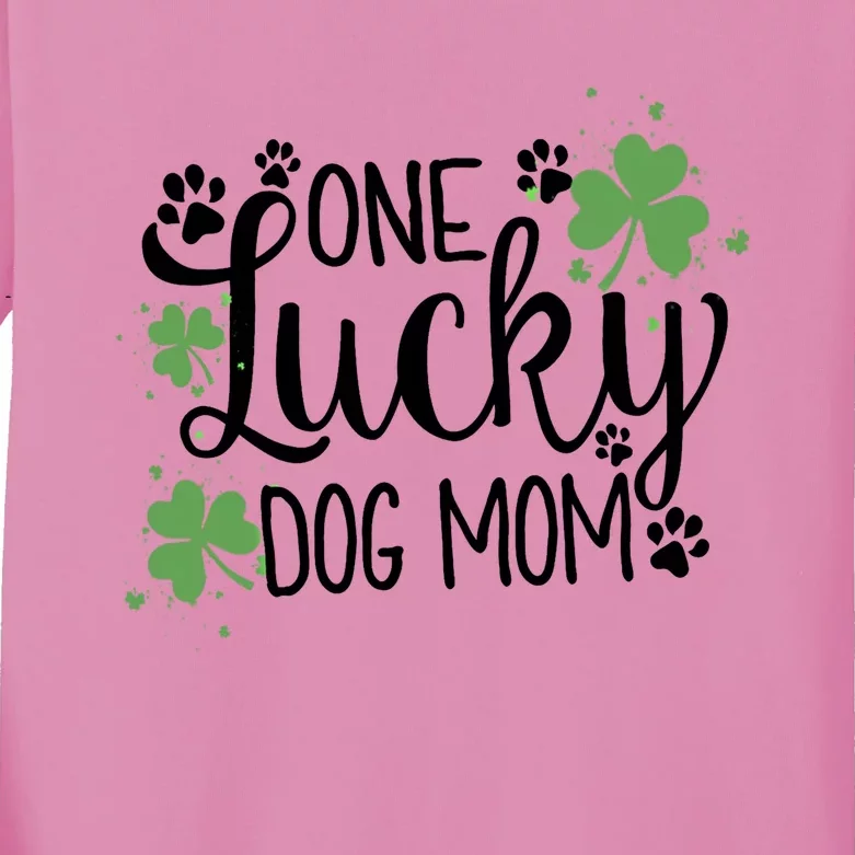 Wo One Lucky Dog Mom Gift St Patrick Day Cute Dog Mom Gift Kids Long Sleeve Shirt