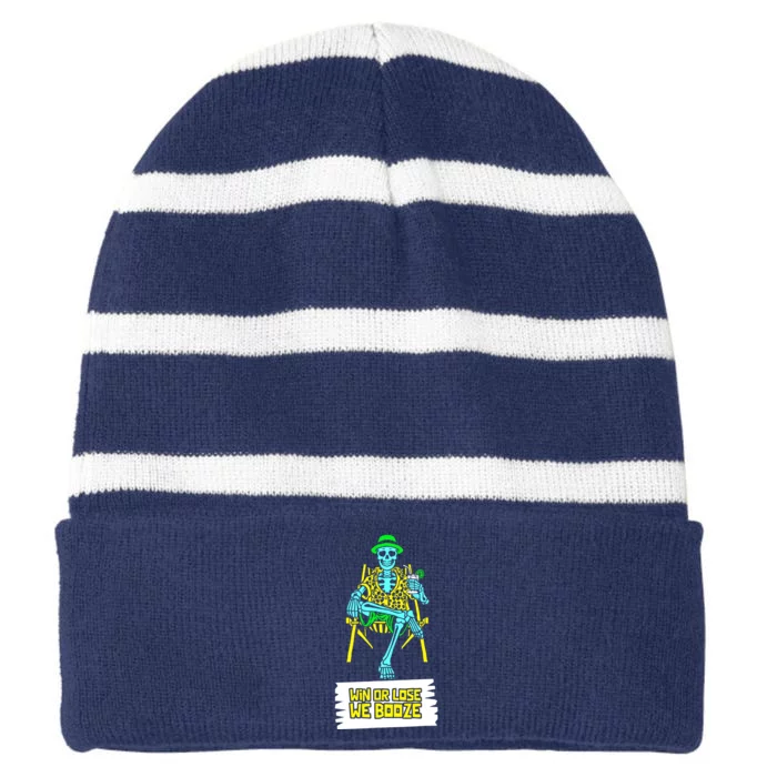 Win Or Lose We Booze Striped Beanie with Solid Band