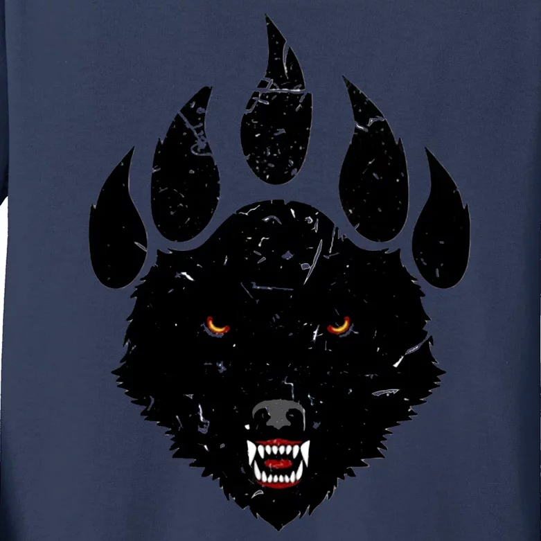 Wolf Claw Imprint Face Kids Long Sleeve Shirt