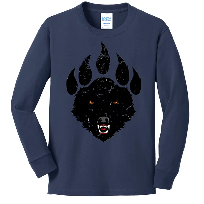 Wolf Claw Imprint Face Kids Long Sleeve Shirt