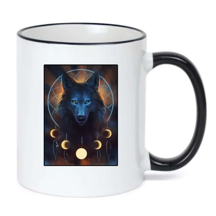 Wolf Dream Catcher Moon Phases Black Color Changing Mug