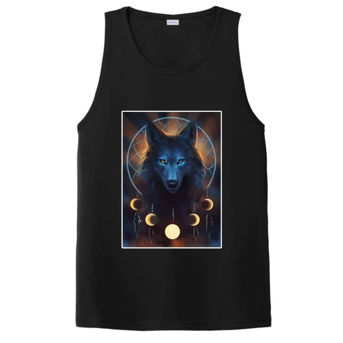 Wolf Dream Catcher Moon Phases Performance Tank