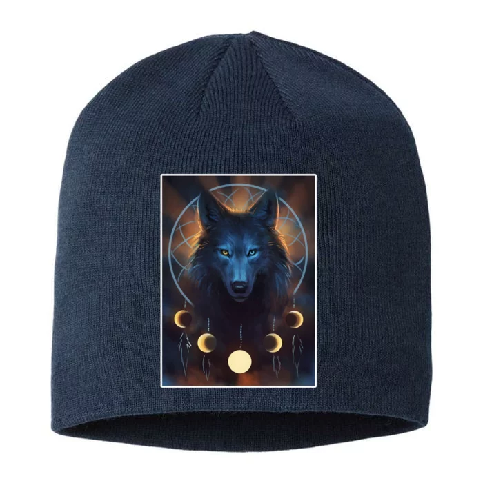 Wolf Dream Catcher Moon Phases 8 1/2in Sustainable Knit Beanie