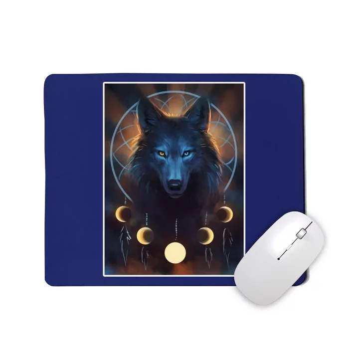 Wolf Dream Catcher Moon Phases Mousepad