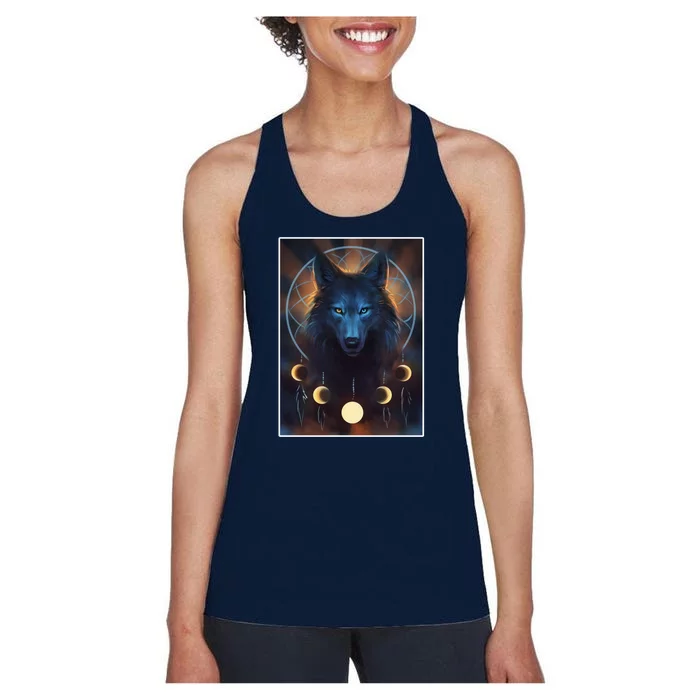 Wolf Dream Catcher Moon Phases Women's Racerback Tank