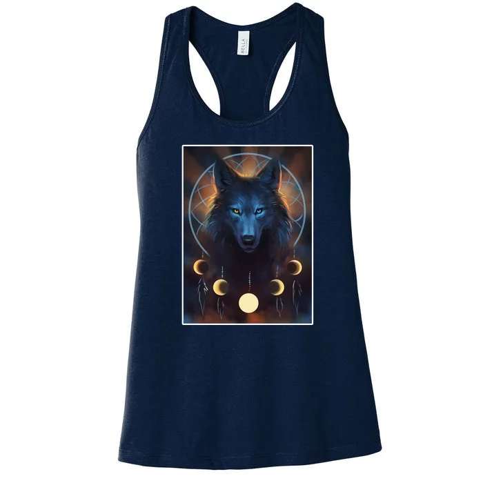 Wolf Dream Catcher Moon Phases Women's Racerback Tank