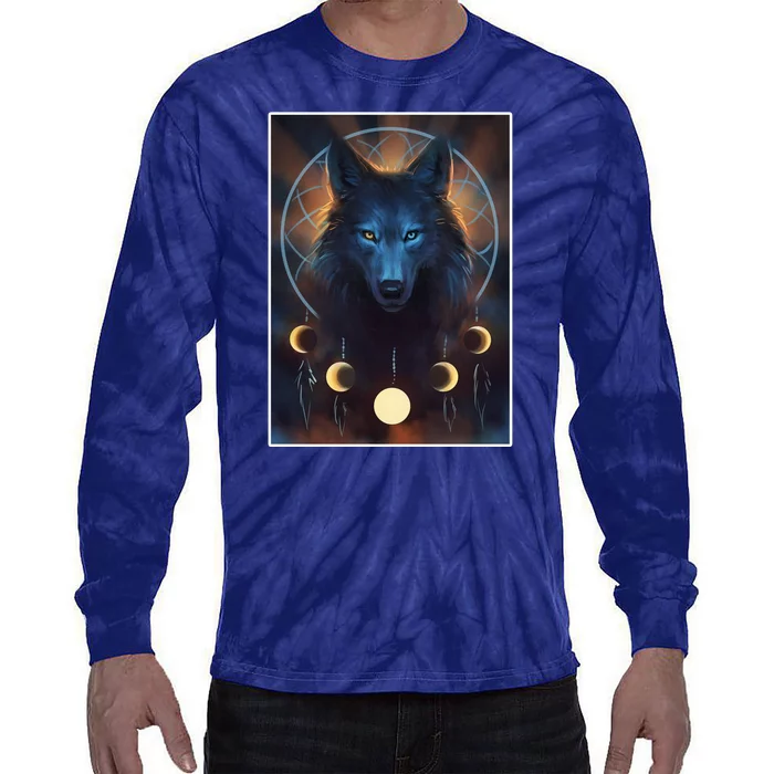 Wolf Dream Catcher Moon Phases Tie-Dye Long Sleeve Shirt