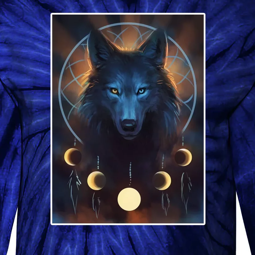 Wolf Dream Catcher Moon Phases Tie-Dye Long Sleeve Shirt