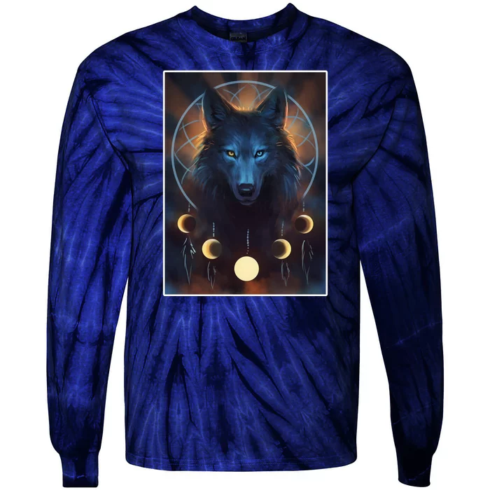 Wolf Dream Catcher Moon Phases Tie-Dye Long Sleeve Shirt