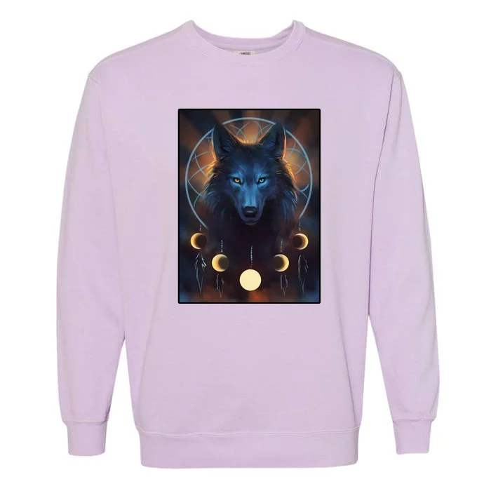 Wolf Dream Catcher Moon Phases Garment-Dyed Sweatshirt