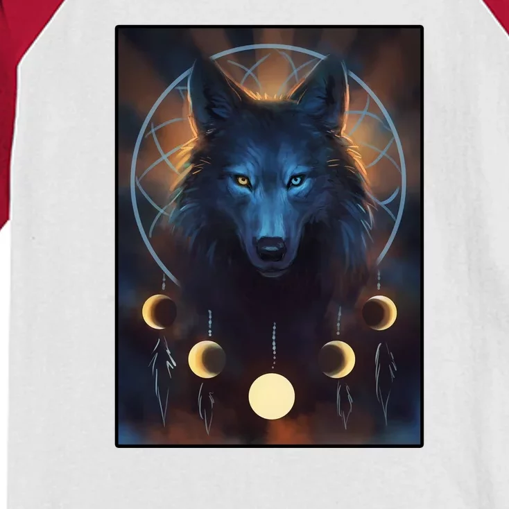 Wolf Dream Catcher Moon Phases Kids Colorblock Raglan Jersey