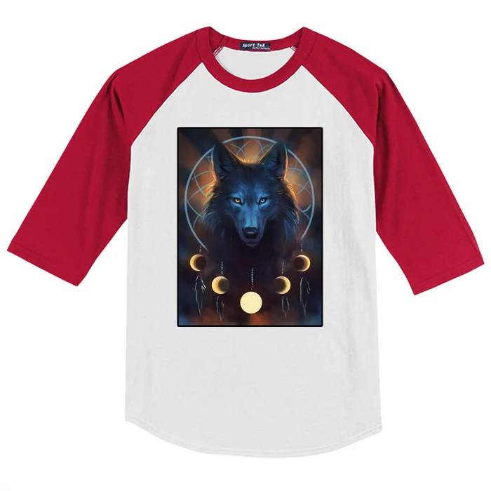 Wolf Dream Catcher Moon Phases Kids Colorblock Raglan Jersey