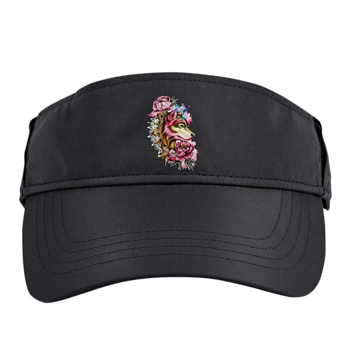 Wolf Flower Floral Cool Illustration Adult Drive Performance Visor