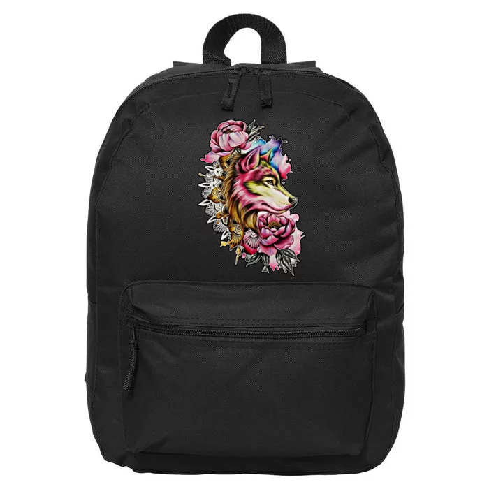 Wolf Flower Floral Cool Illustration 16 in Basic Backpack