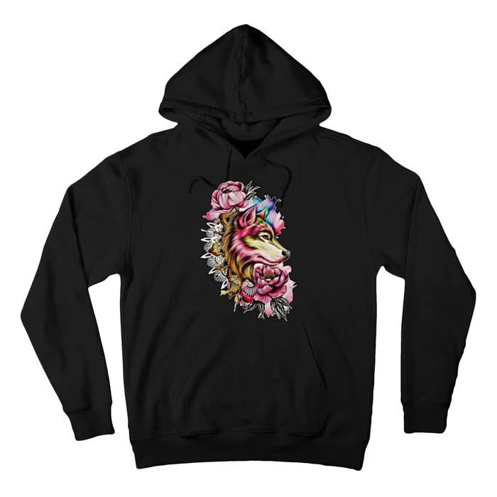 Wolf Flower Floral Cool Illustration Tall Hoodie