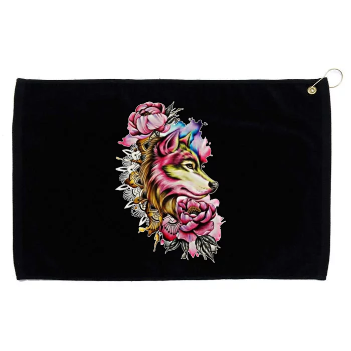 Wolf Flower Floral Cool Illustration Grommeted Golf Towel