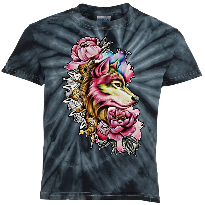 Wolf Flower Floral Cool Illustration Kids Tie-Dye T-Shirt