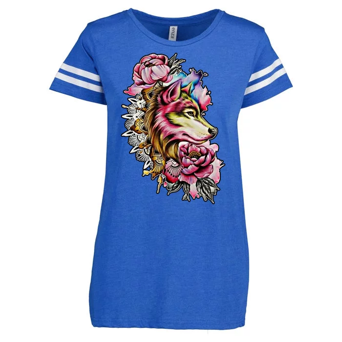 Wolf Flower Floral Cool Illustration Enza Ladies Jersey Football T-Shirt