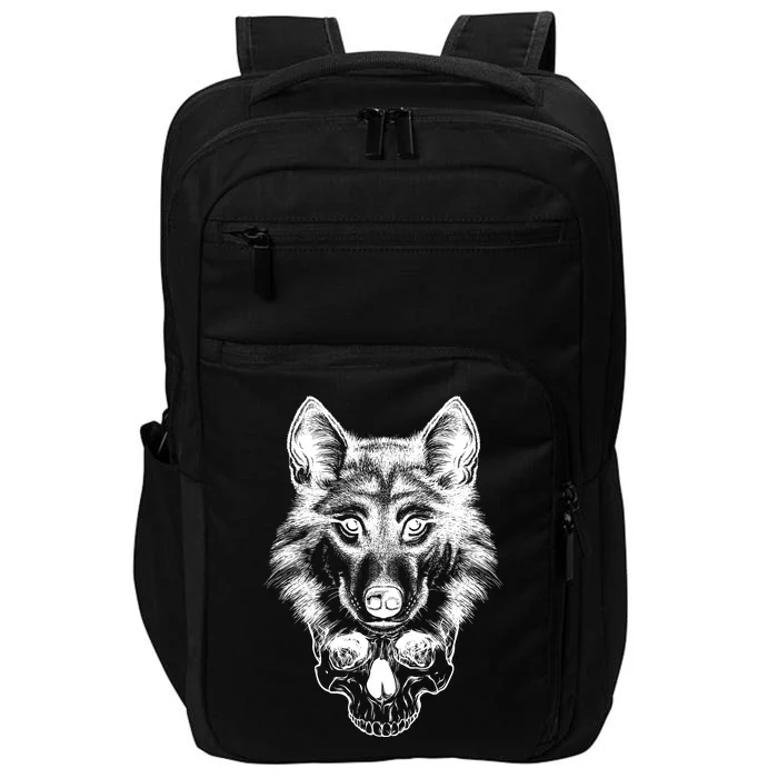 Wolf Head On Skull Graphic Impact Tech Backpack