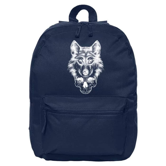 Wolf Head On Skull Graphic 16 in Basic Backpack