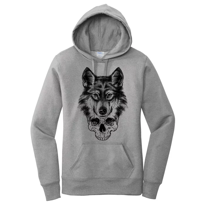 Wolf Head On Skull Graphic Women's Pullover Hoodie