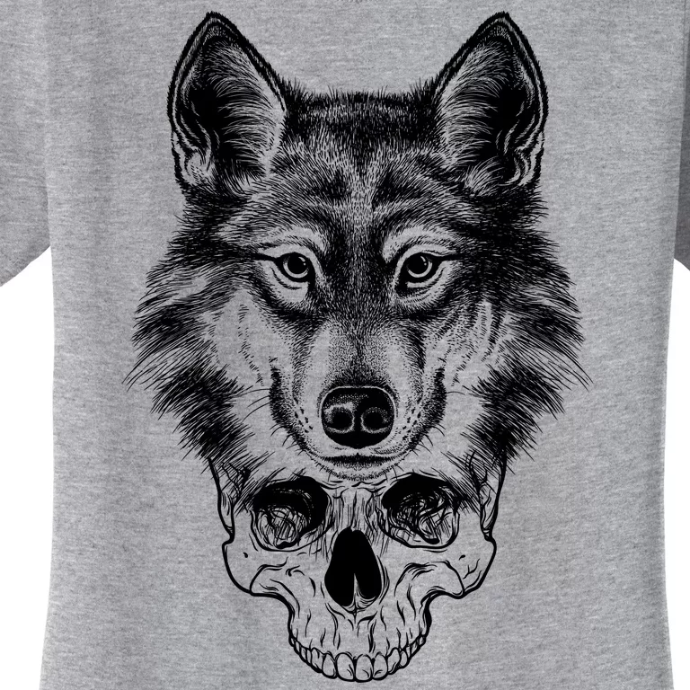 Wolf Head On Skull Graphic Women's T-Shirt