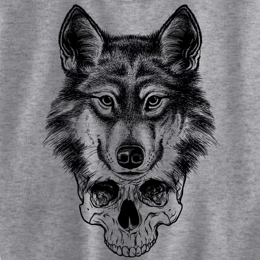 Wolf Head On Skull Graphic Kids Sweatshirt