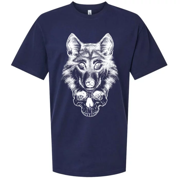 Wolf Head On Skull Graphic Sueded Cloud Jersey T-Shirt