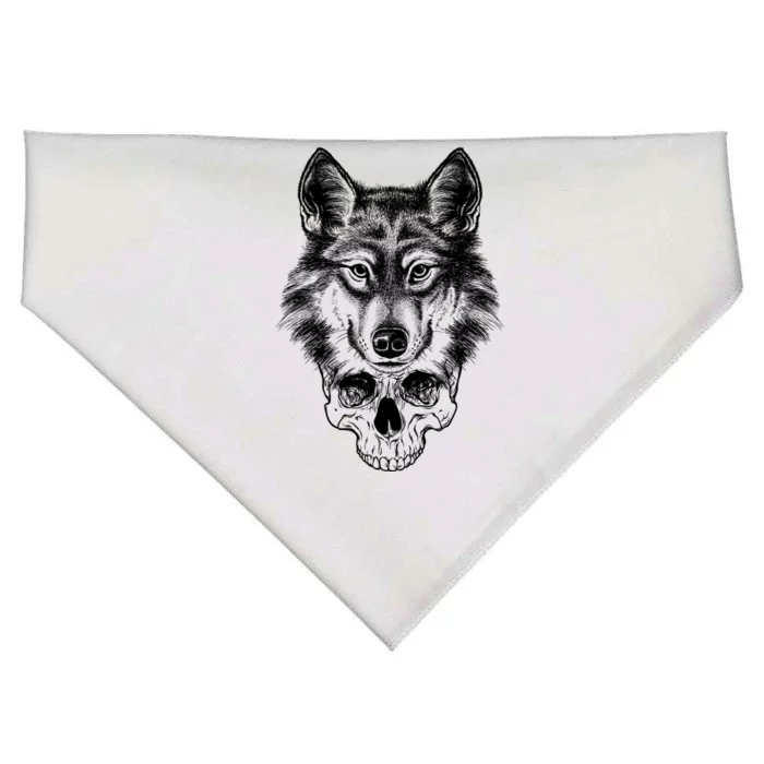 Wolf Head On Skull Graphic USA-Made Doggie Bandana