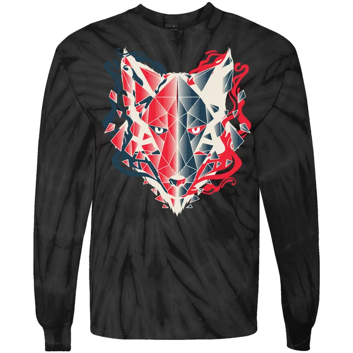 Wolf Head Polygonal Tie-Dye Long Sleeve Shirt