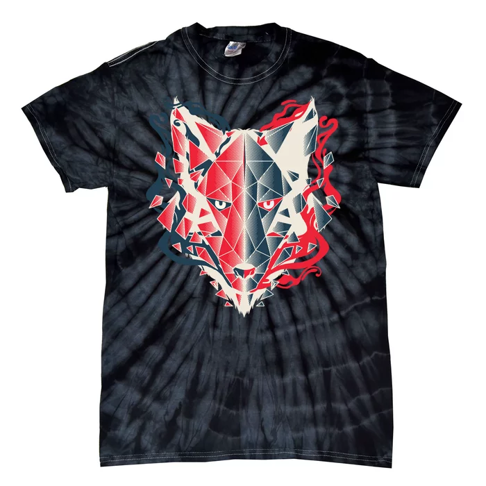 Wolf Head Polygonal Tie-Dye T-Shirt