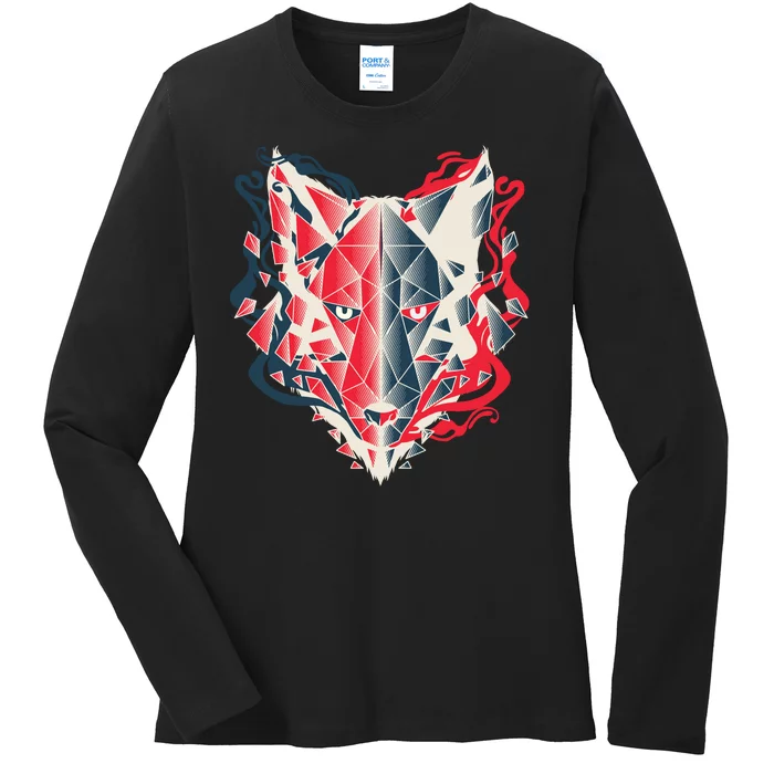 Wolf Head Polygonal Ladies Long Sleeve Shirt