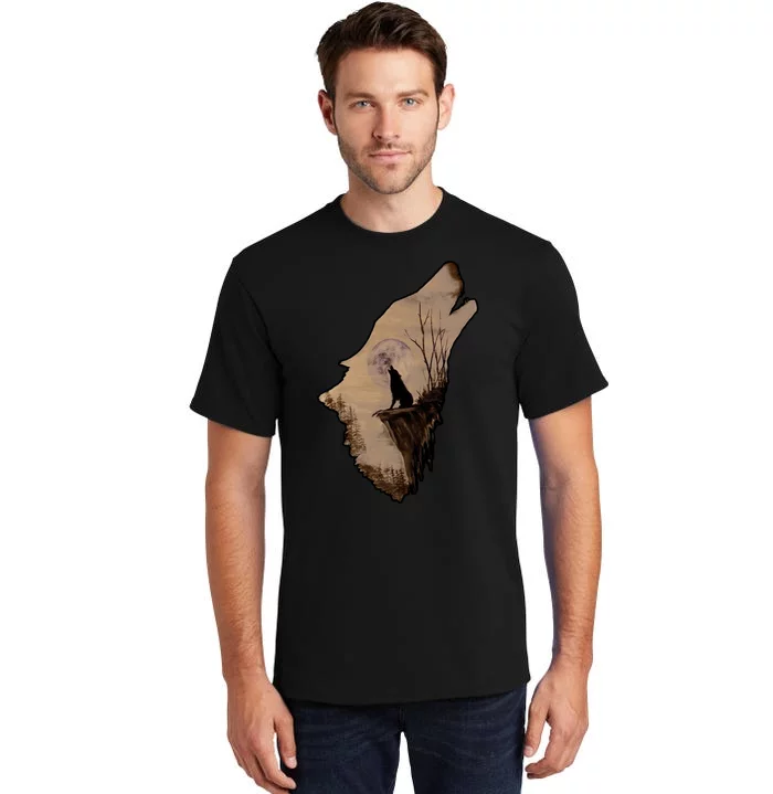 Wolf Howling Alone Tall T-Shirt