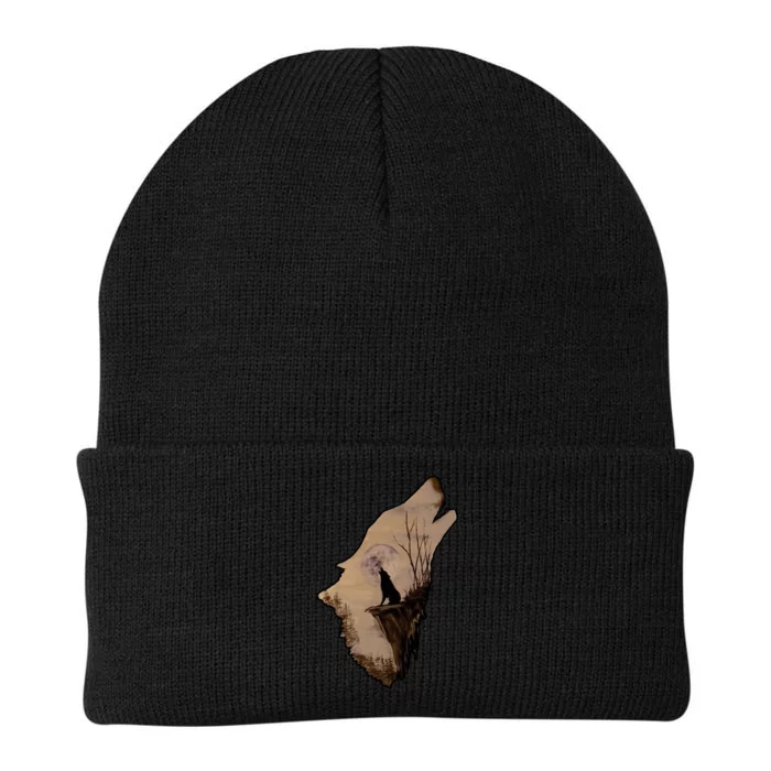 Wolf Howling Alone Knit Cap Winter Beanie