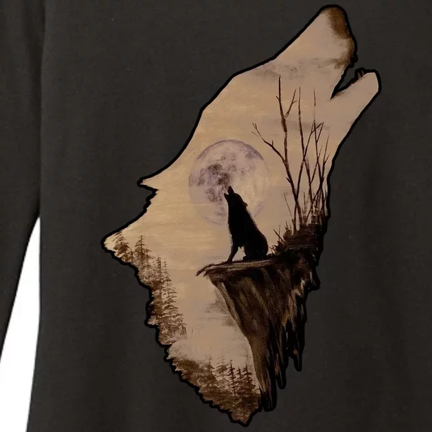 Wolf Howling Alone Womens CVC Long Sleeve Shirt