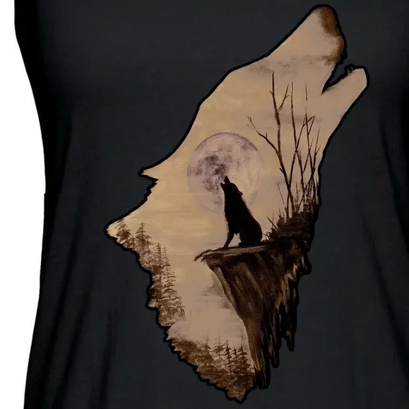 Wolf Howling Alone Ladies Essential Flowy Tank