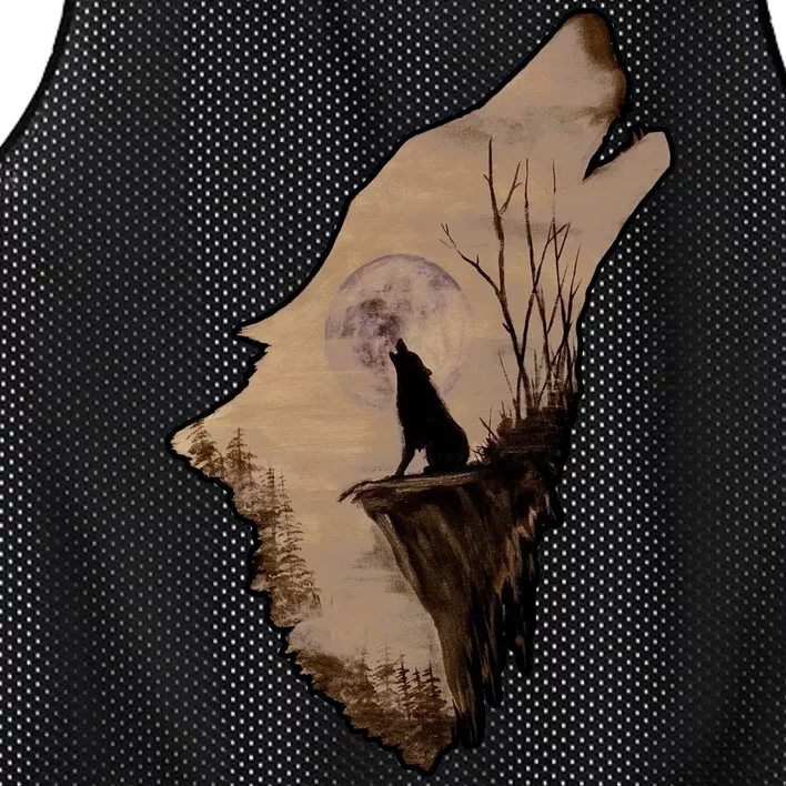 Wolf Howling Alone Mesh Reversible Basketball Jersey Tank