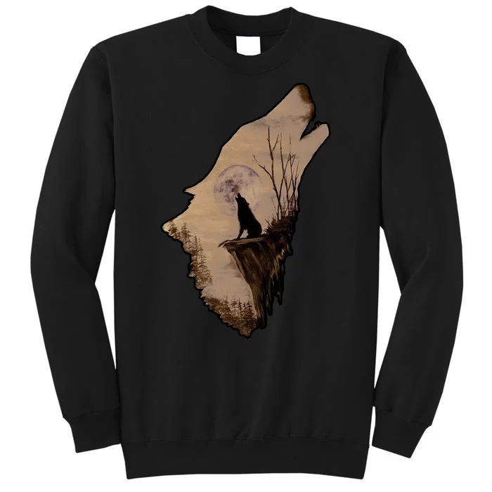 Wolf Howling Alone Tall Sweatshirt