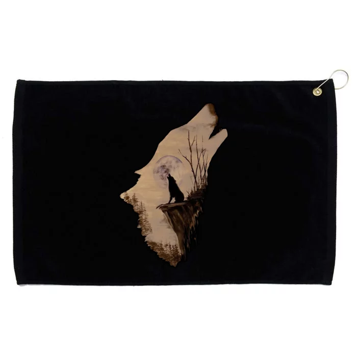 Wolf Howling Alone Grommeted Golf Towel