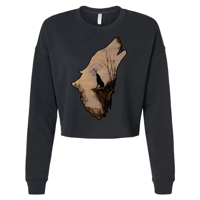 Wolf Howling Alone Cropped Pullover Crew