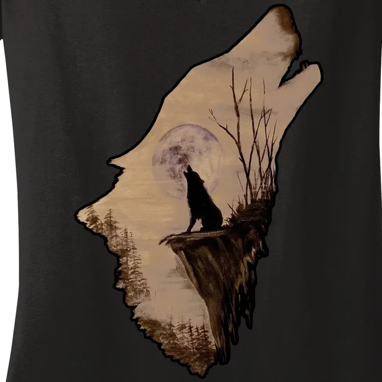 Wolf Howling Alone Women's V-Neck T-Shirt