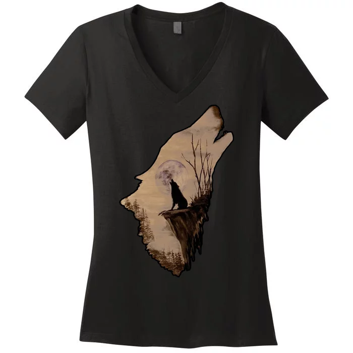 Wolf Howling Alone Women's V-Neck T-Shirt