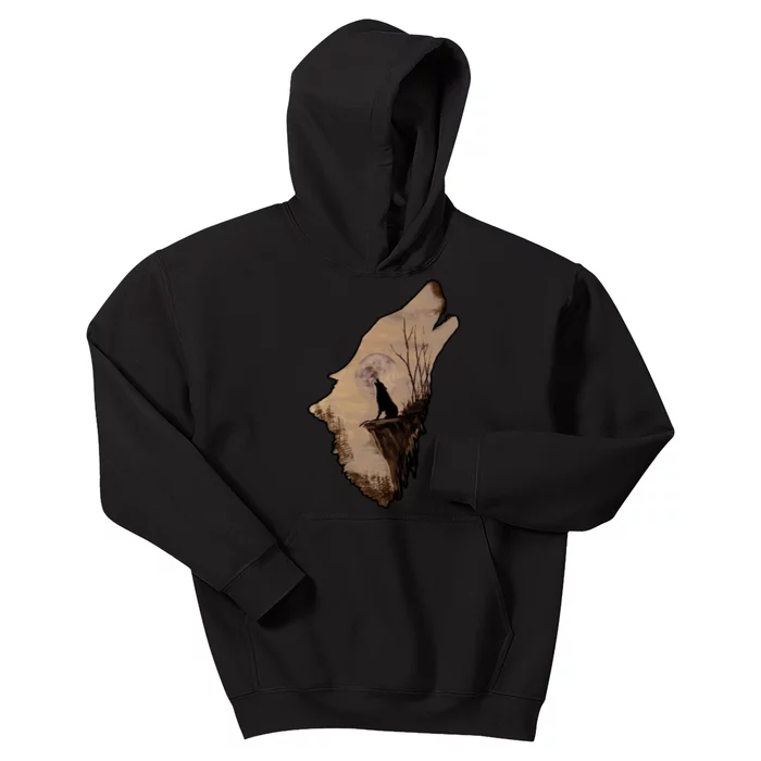 Wolf Howling Alone Kids Hoodie