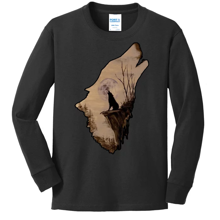 Wolf Howling Alone Kids Long Sleeve Shirt