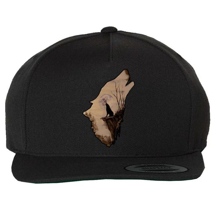 Wolf Howling Alone Wool Snapback Cap