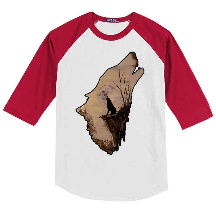 Wolf Howling Alone Kids Colorblock Raglan Jersey