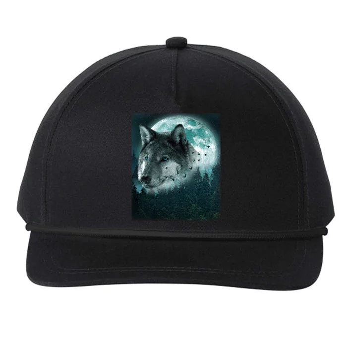 Wolf Moon Forest Wilderness Snapback Five-Panel Rope Hat