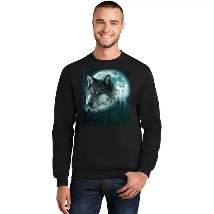 Wolf Moon Forest Wilderness Tall Sweatshirt